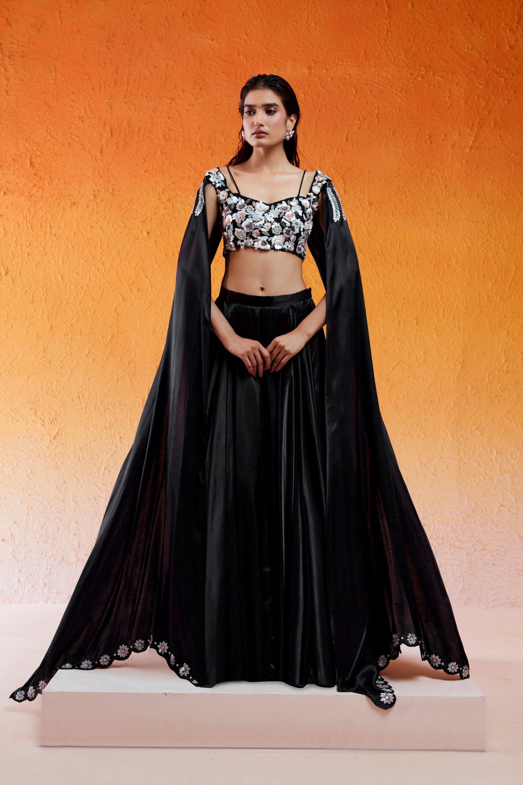 Black Embelllished & Embroidered Lehenga Set - L image