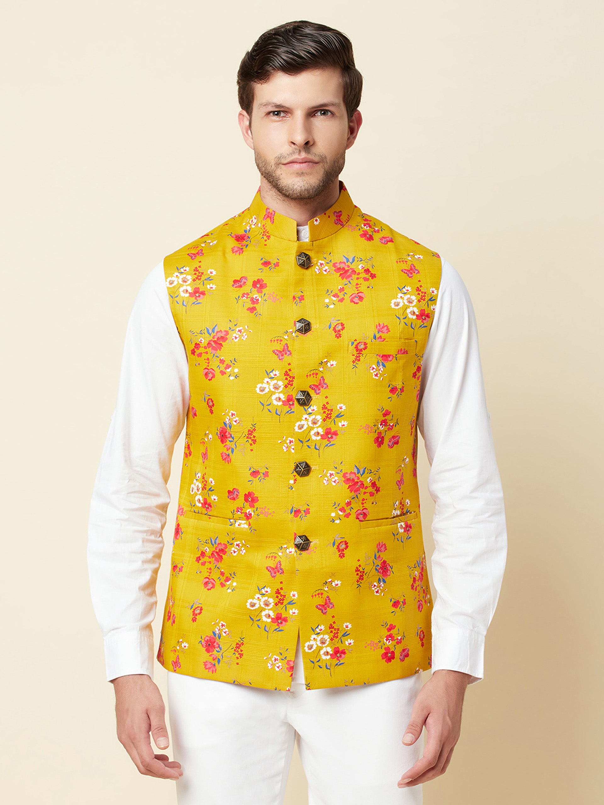 Mustard Print Bundi Jacket image 5