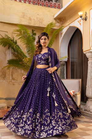 Purple Embroidered Lehenga Set - L image