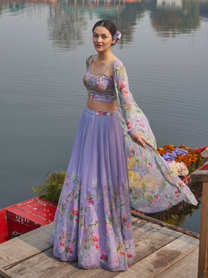 Lilac Floral Lehenga Set image 0