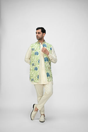 Peacock Printed Highlighted Half Jacket Full Set - L image