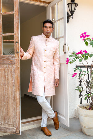 Light Pink Embroidered Sherwani Set image 0