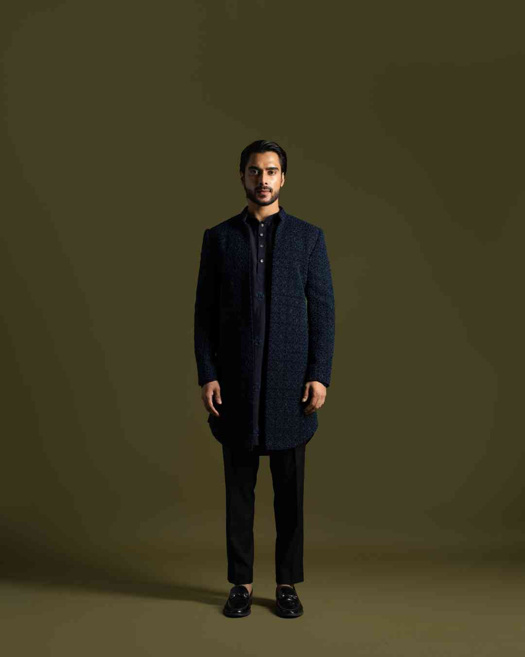 Midnight Blue Achkan Set image 2
