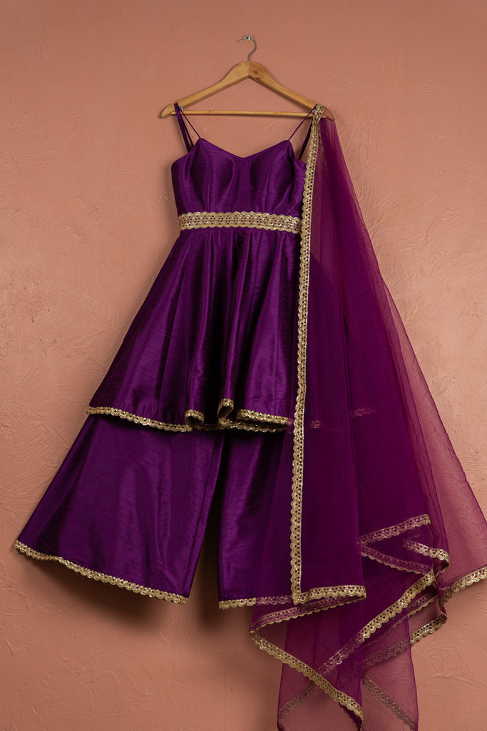 Purple Short Anarkali Sharara Set image 0