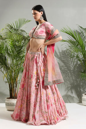 Blush Pink Floral Lehenga Set image 2