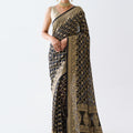 Royal Black Banarasi Bandhani Saree Set image 0