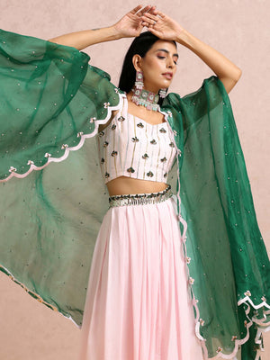 Light Pink Embroidered Pallazo Set with Cape image 5