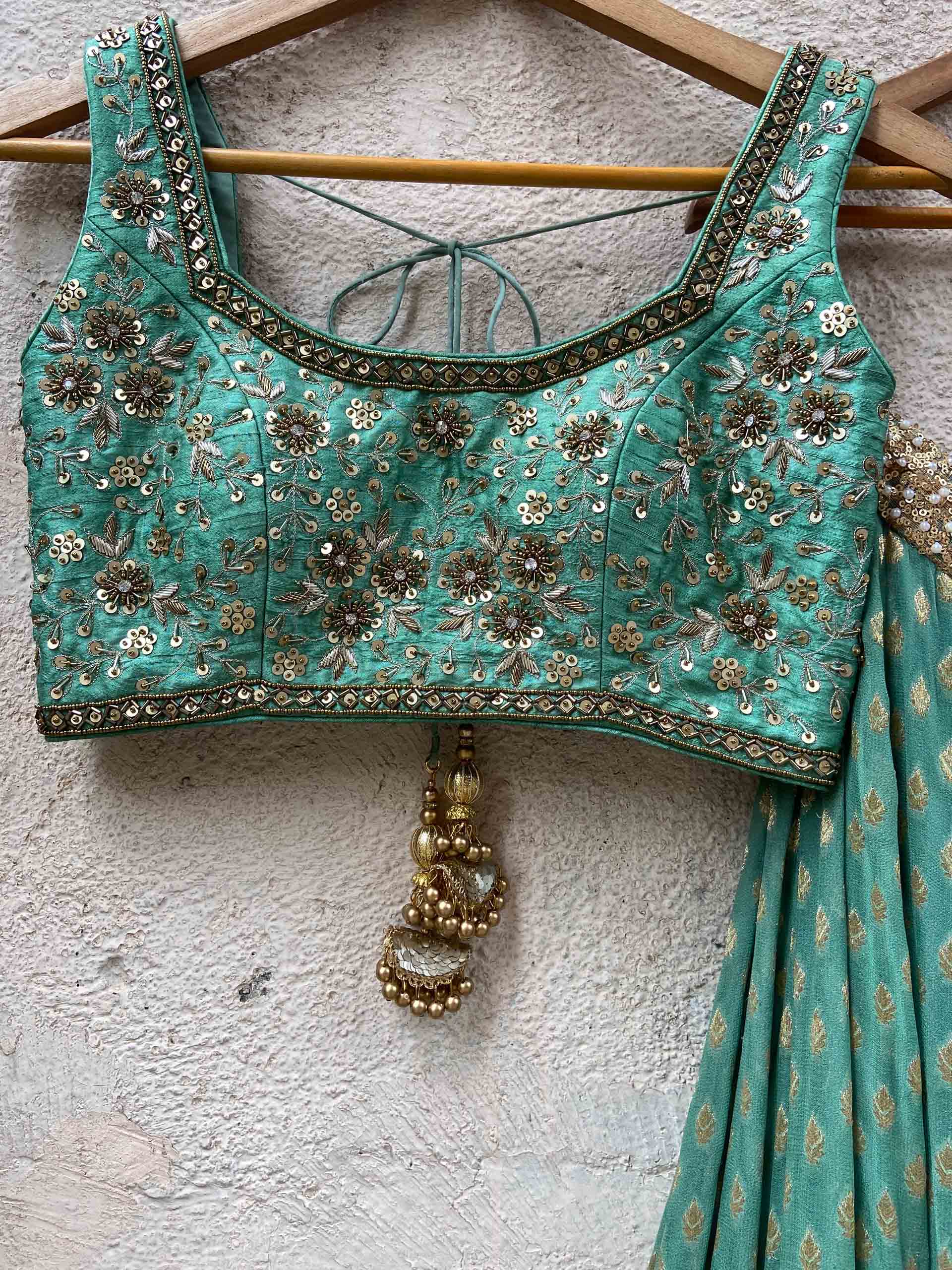 Jade Green Zari Lehenga Set image 5