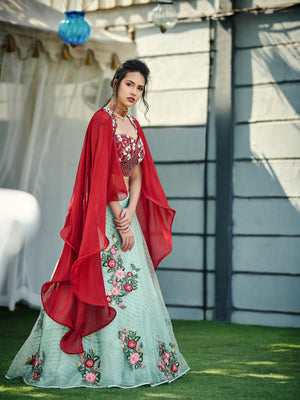 Scarlet Red and Green Lehenga image 3