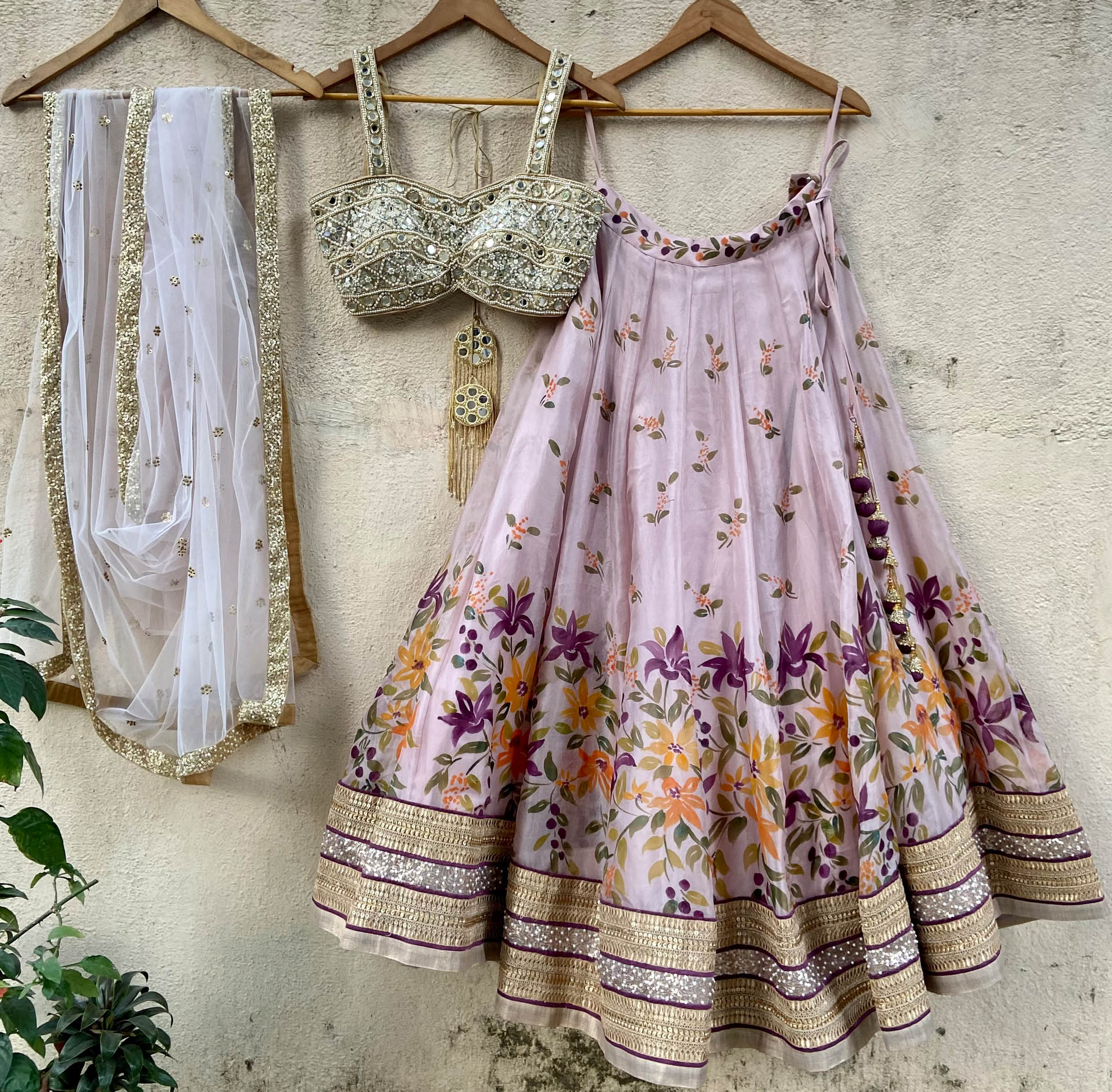 Lavender Handpainted Lehenga Set - S image
