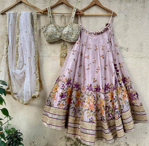 Lavender Handpainted Lehenga Set - S image