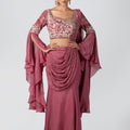 Pre-Drape Mauve Fish Cut Saree Set image 0