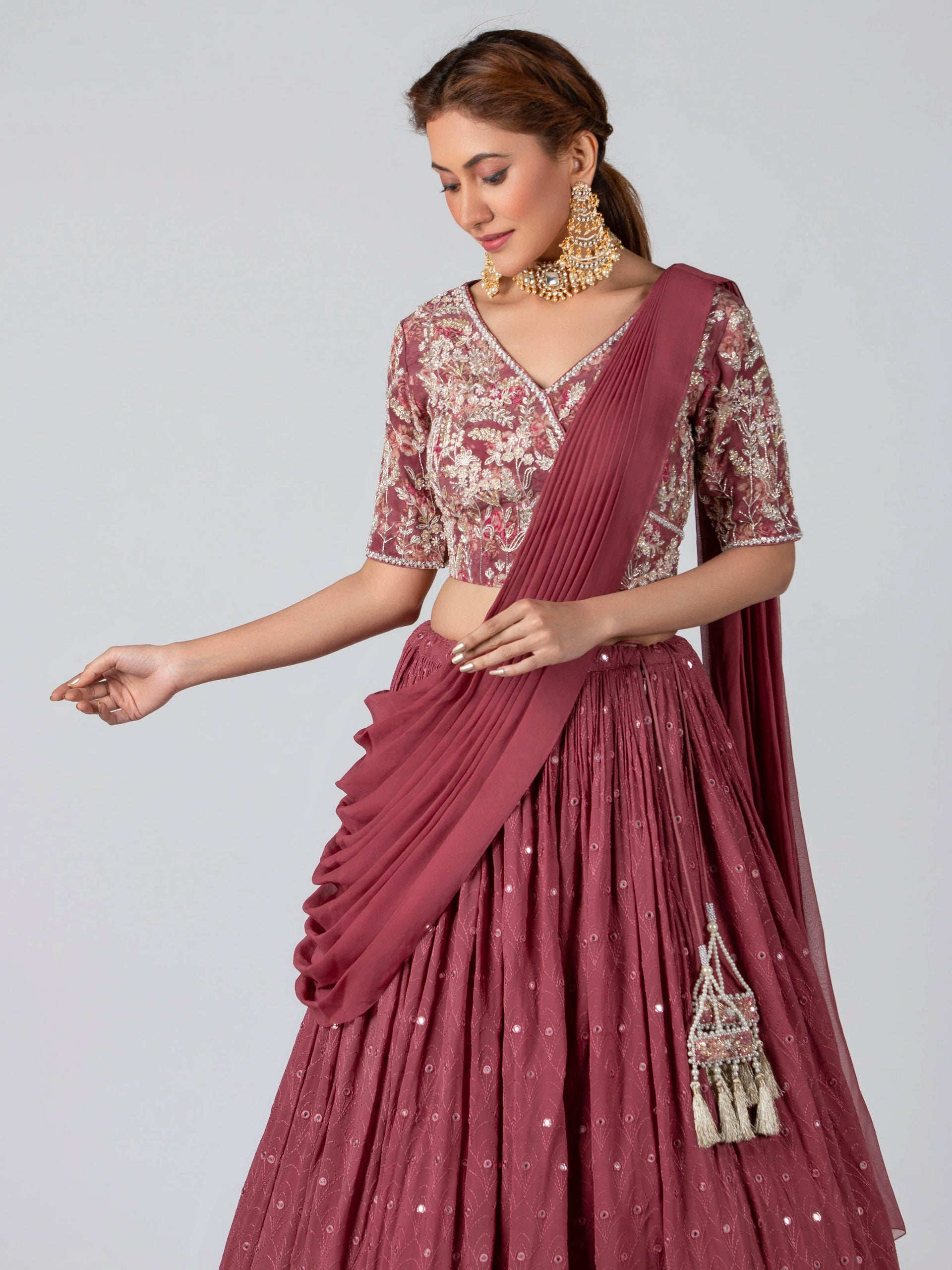 Pre Drape Mauve Lehenga Set image 2