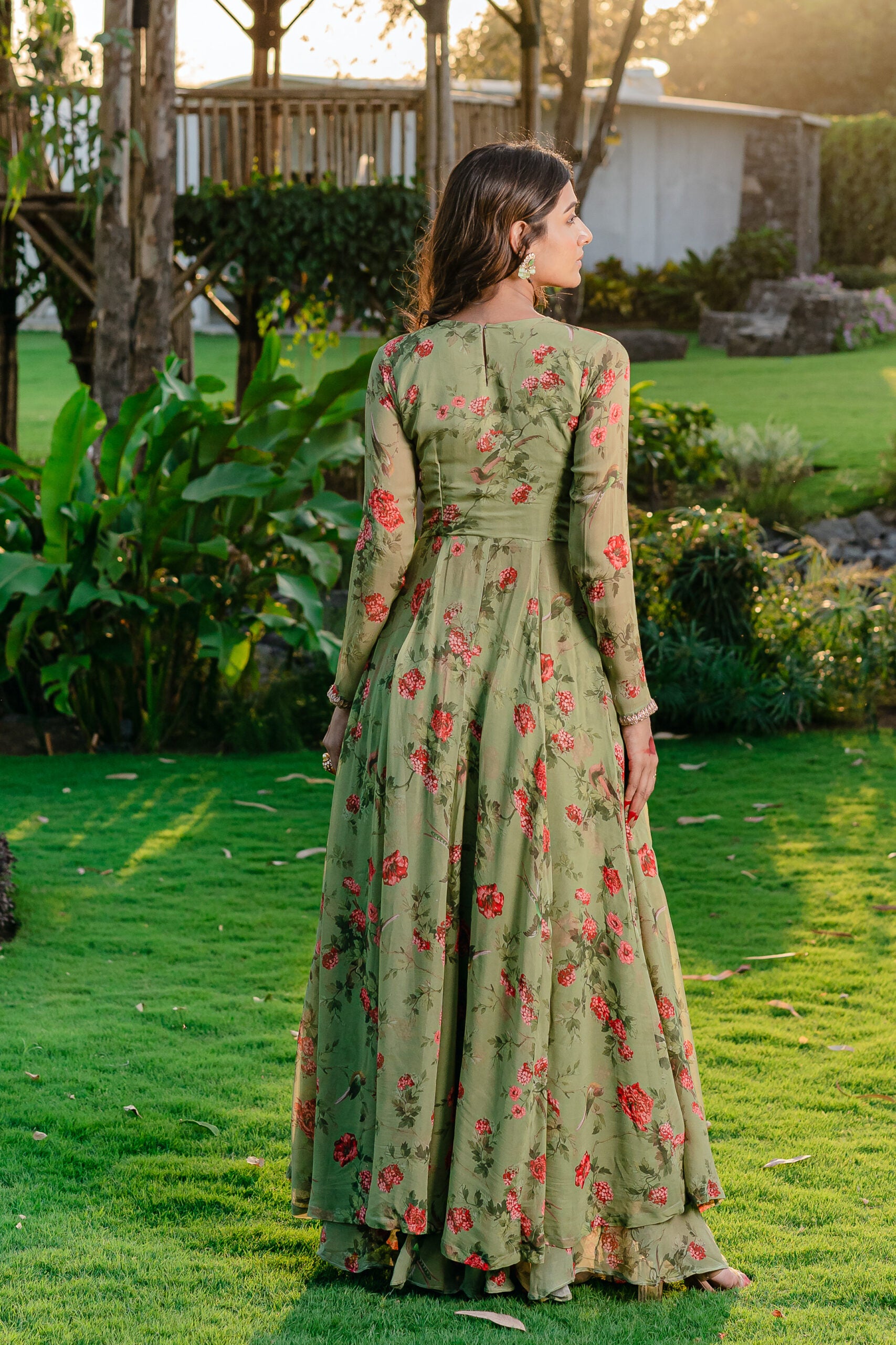 Pista Green Embroidered &amp; Printed Anarkali Suit Set image 1