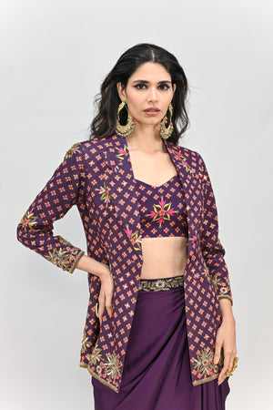Plum Badla Blazer Dhoti Set image 6
