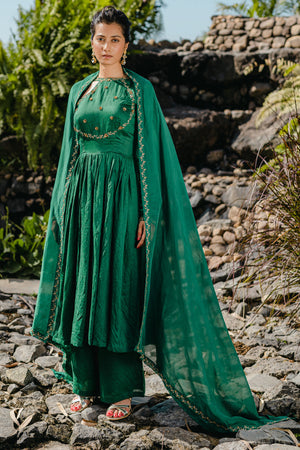 Emerald Green Embroidered Anarkali Suit Set image 8