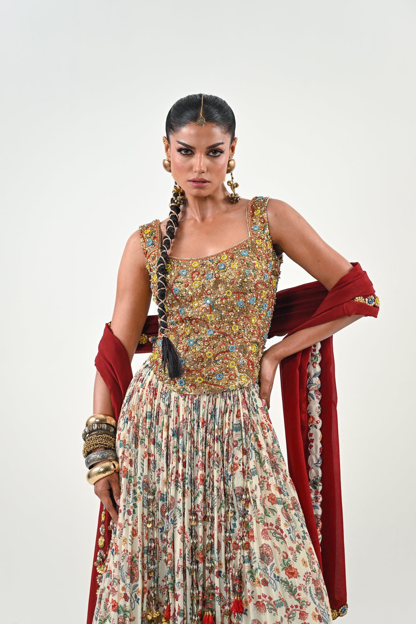 IB LEHENGA WITH EMBROIDERED TASSLE BLOUSE WITH DUPATTA image 3