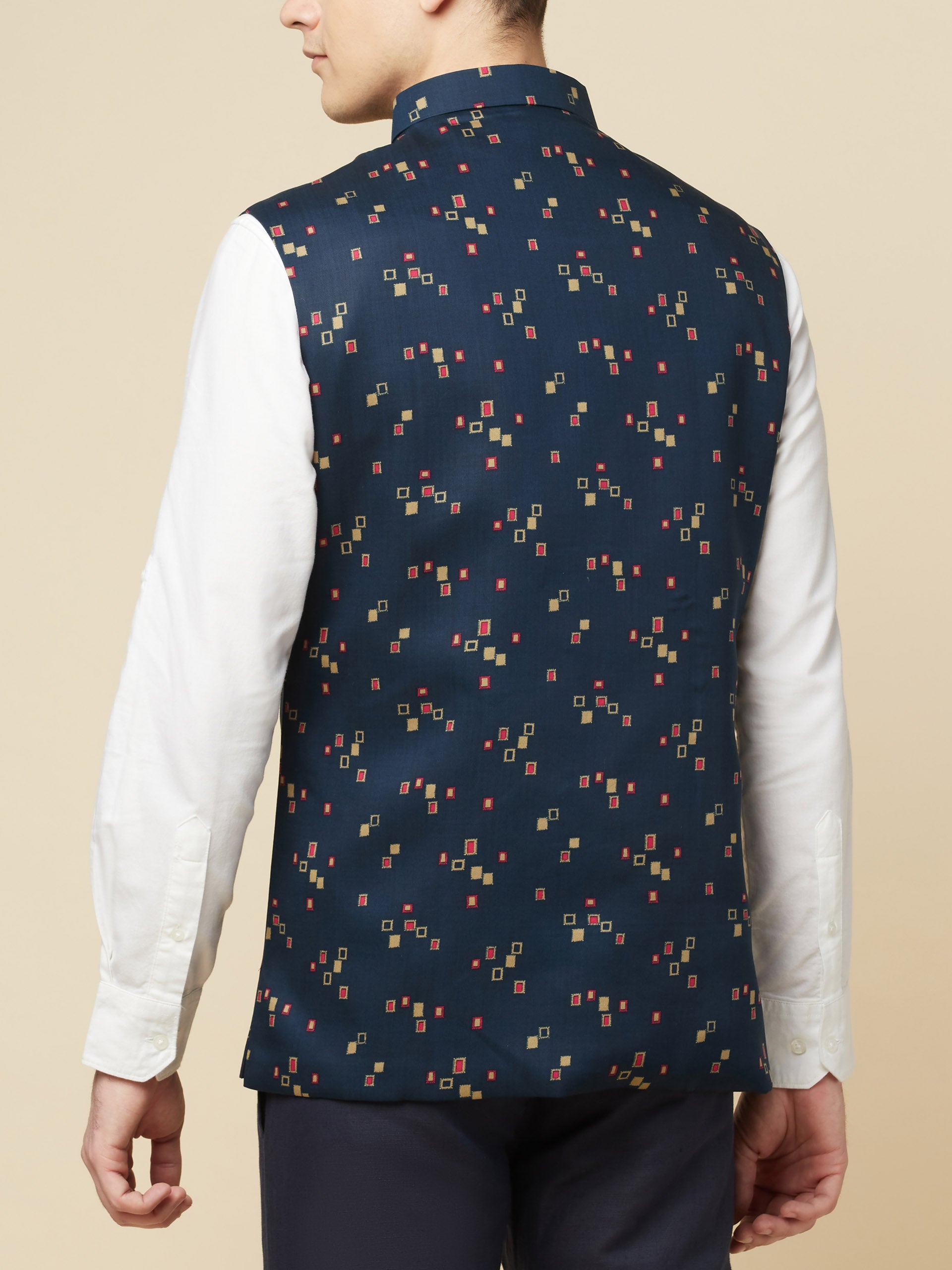 Teal Blue Print Bundi Jacket Set image 4