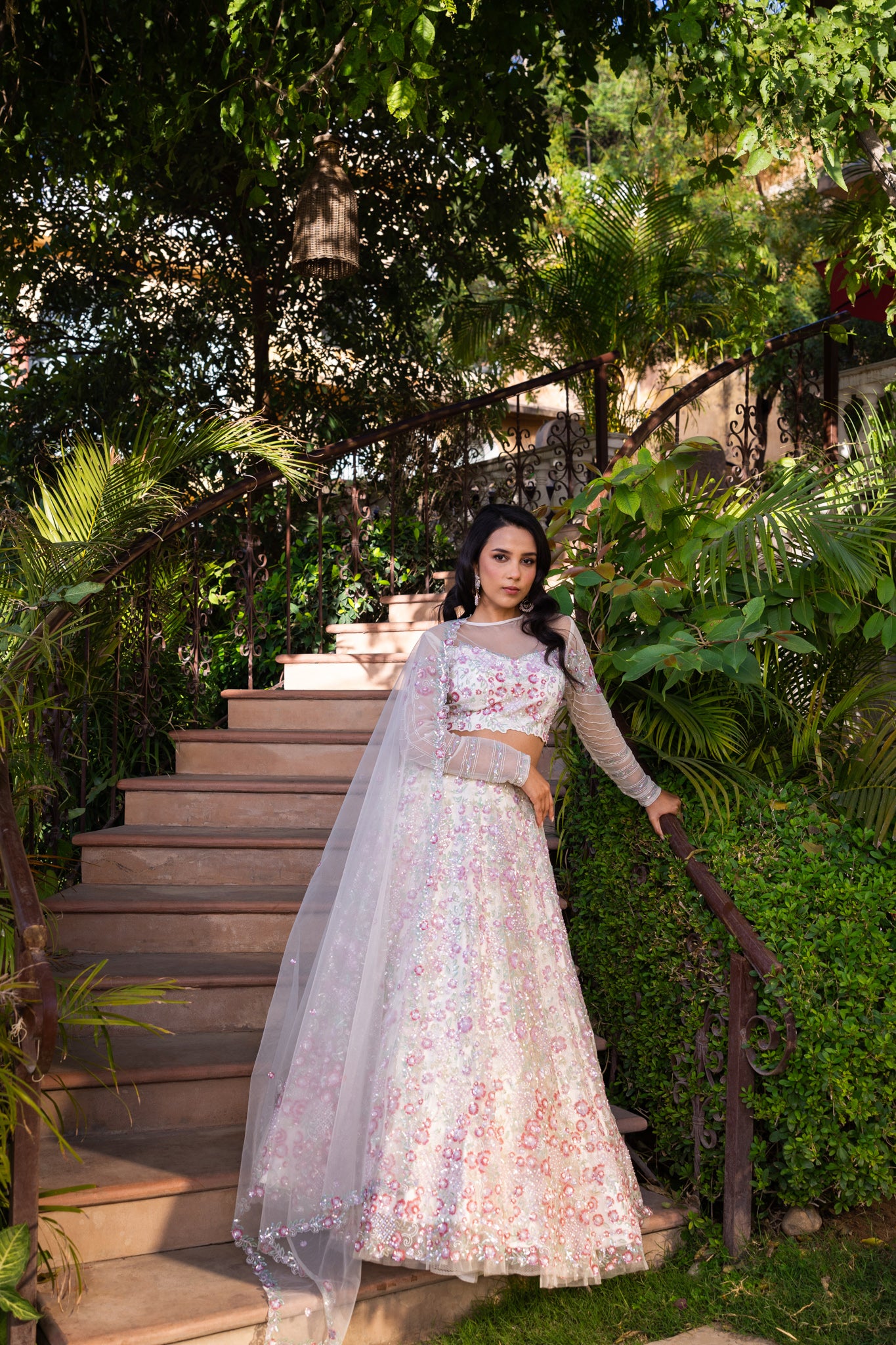 Off-White Net Embroidered Lehenga Set image 10
