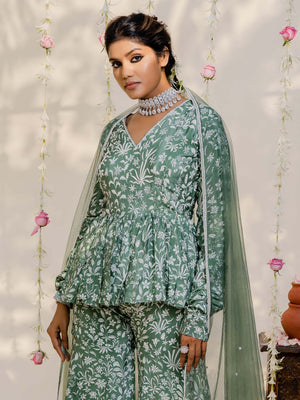 Floral Olive Green Sharara Set image 3