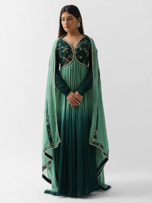 Bottle Green Ombre Anarkali - L image