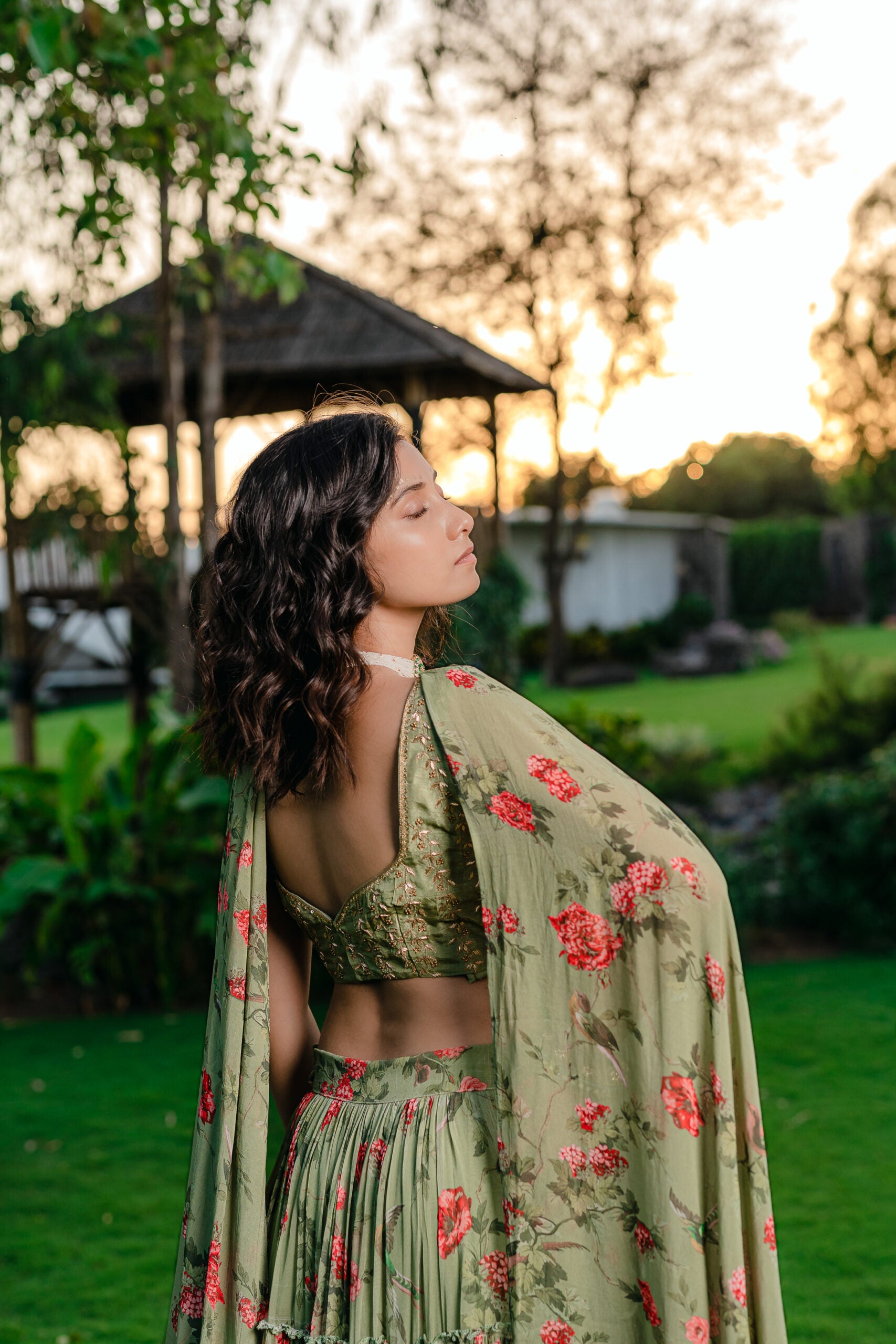 Pista Green Printed &amp; Embroidered Lehenga Set image 1