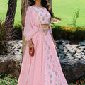 Blush Pink Floral Printed Embroidered Lehenga Set image 0