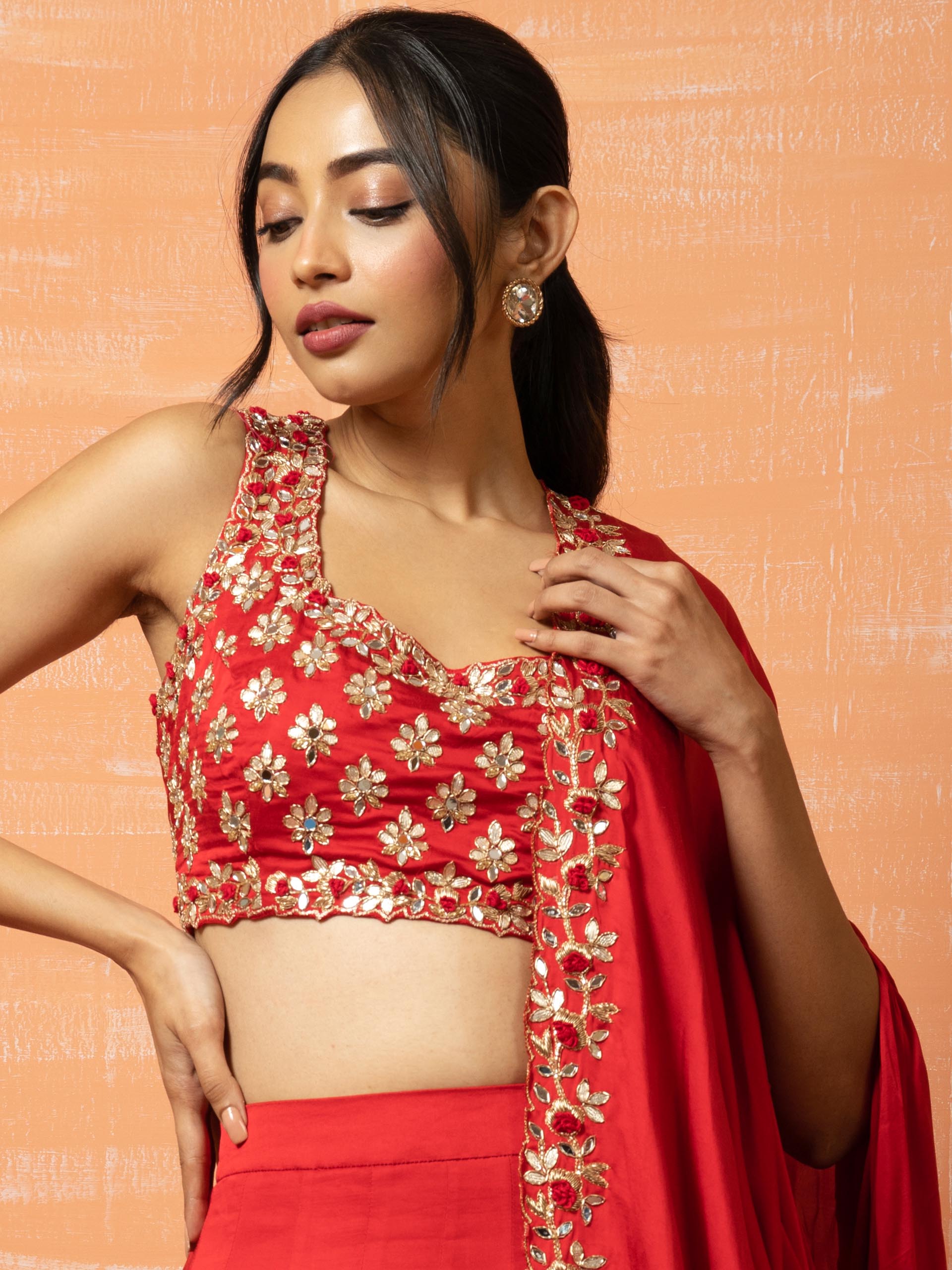 Red Bridal Silk Lehenga Set image 2