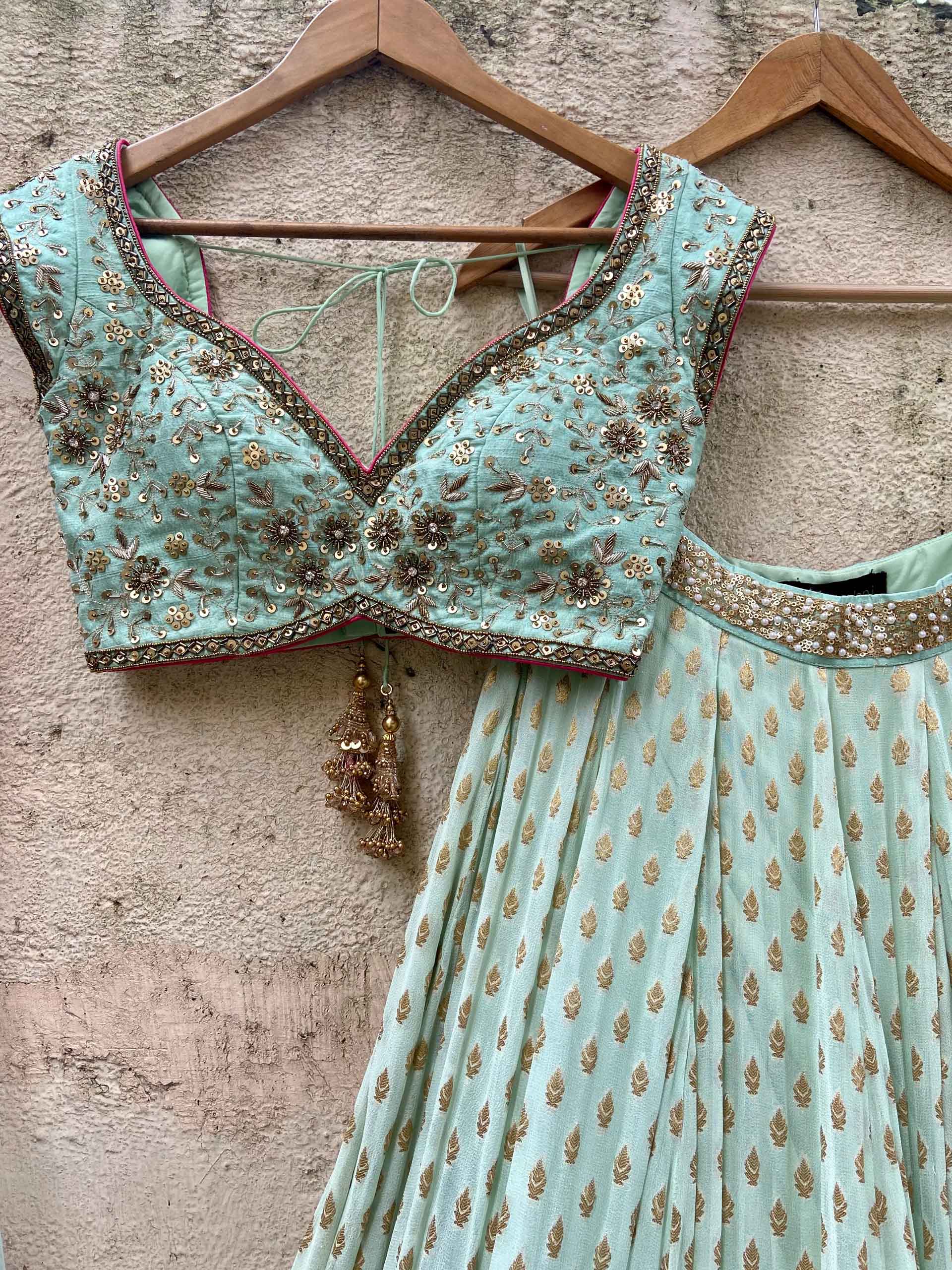 Mint Green Sharmily Zari Lehenga Set image 1