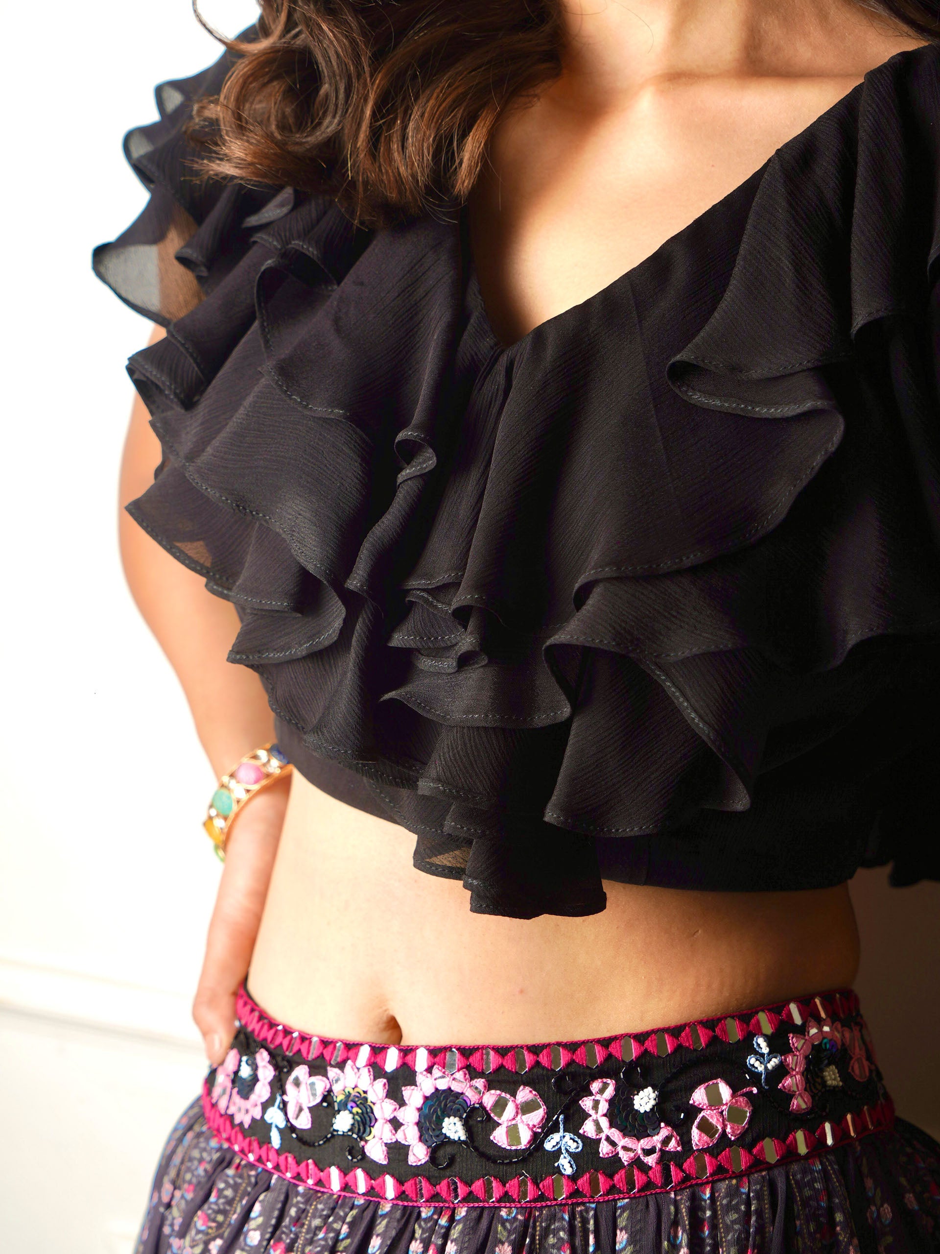 Black Imaara Printed Lehenga Set image 9
