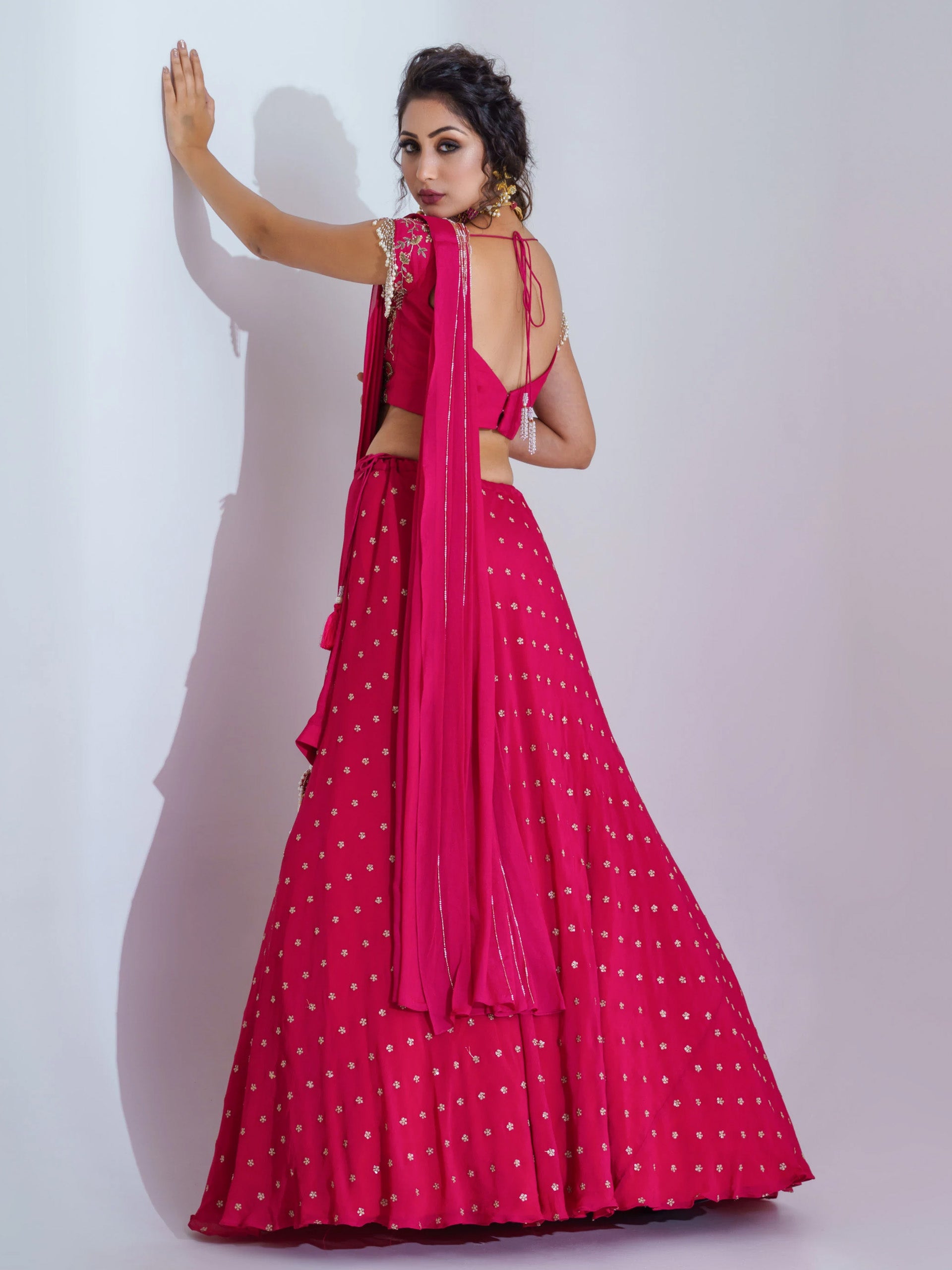 Pre Drape Dark Pink Lehenga Set image 3