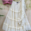 Ivory and Fuchsia Mirror Ruffle Lehenga Set image 0