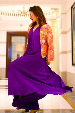 Plain Purple Chic Gown With Cape Jacket image 2