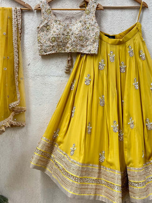 Mustard and Beige Mirror Lehenga Set - M image