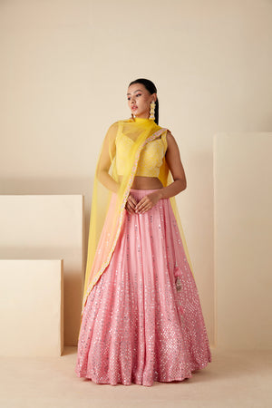 Pink and Yellow Work Lehenga image 7