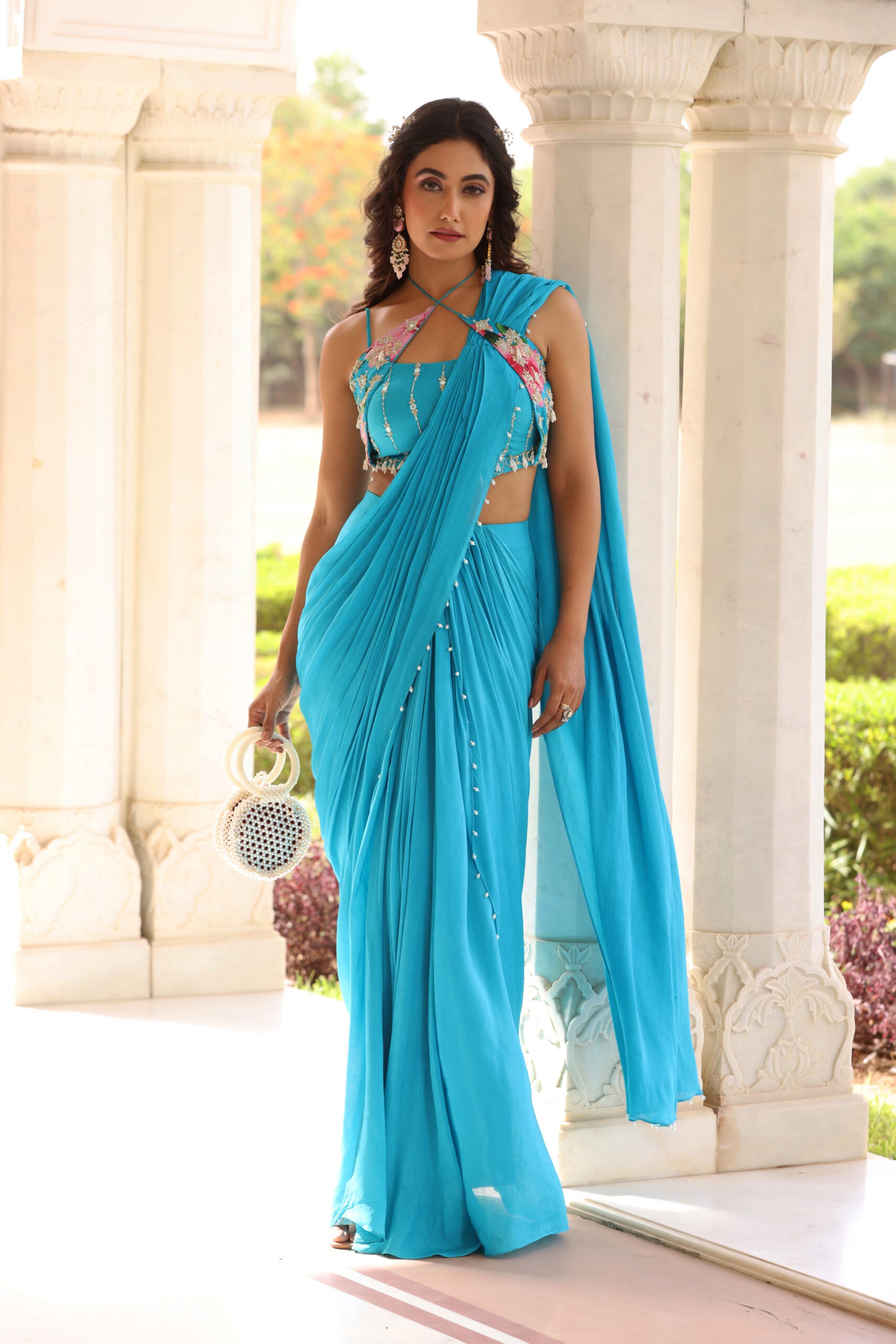 Pearl Detail Drape Saree image 1