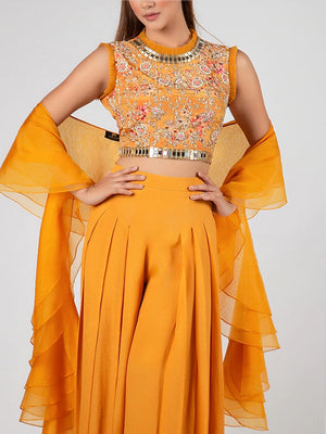 Mustard Floral Flared Pant Set image 2
