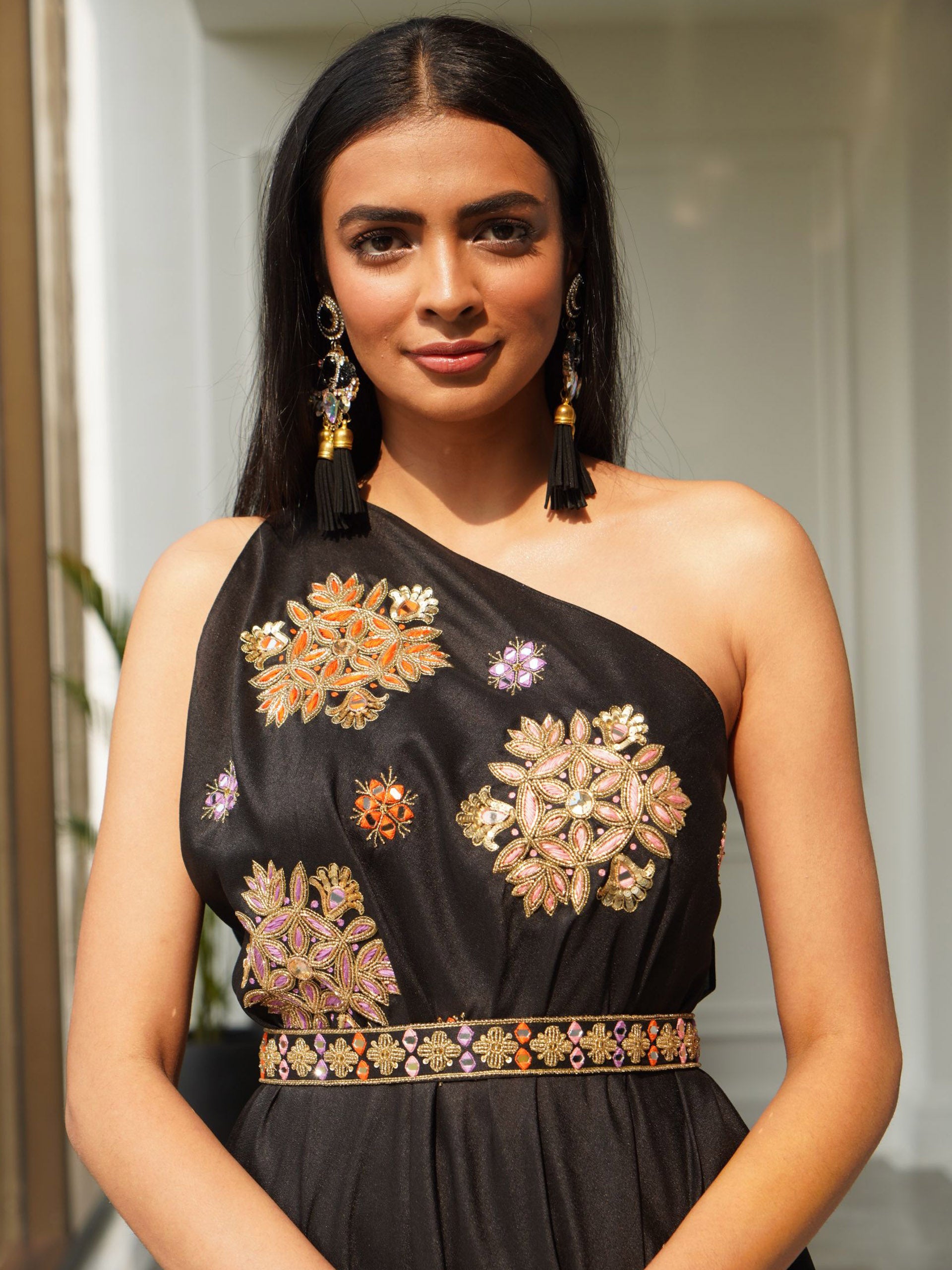 Lasha Black Drape Saree Set image 1