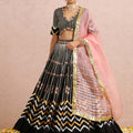 Black Embroidered Stripe Lehenga Set image 0