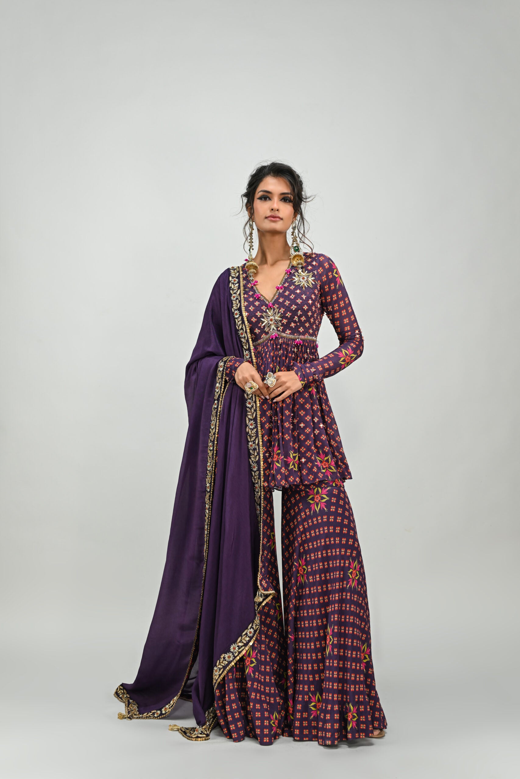 Plum Highlighted Sharara Set With Dupatta image 0