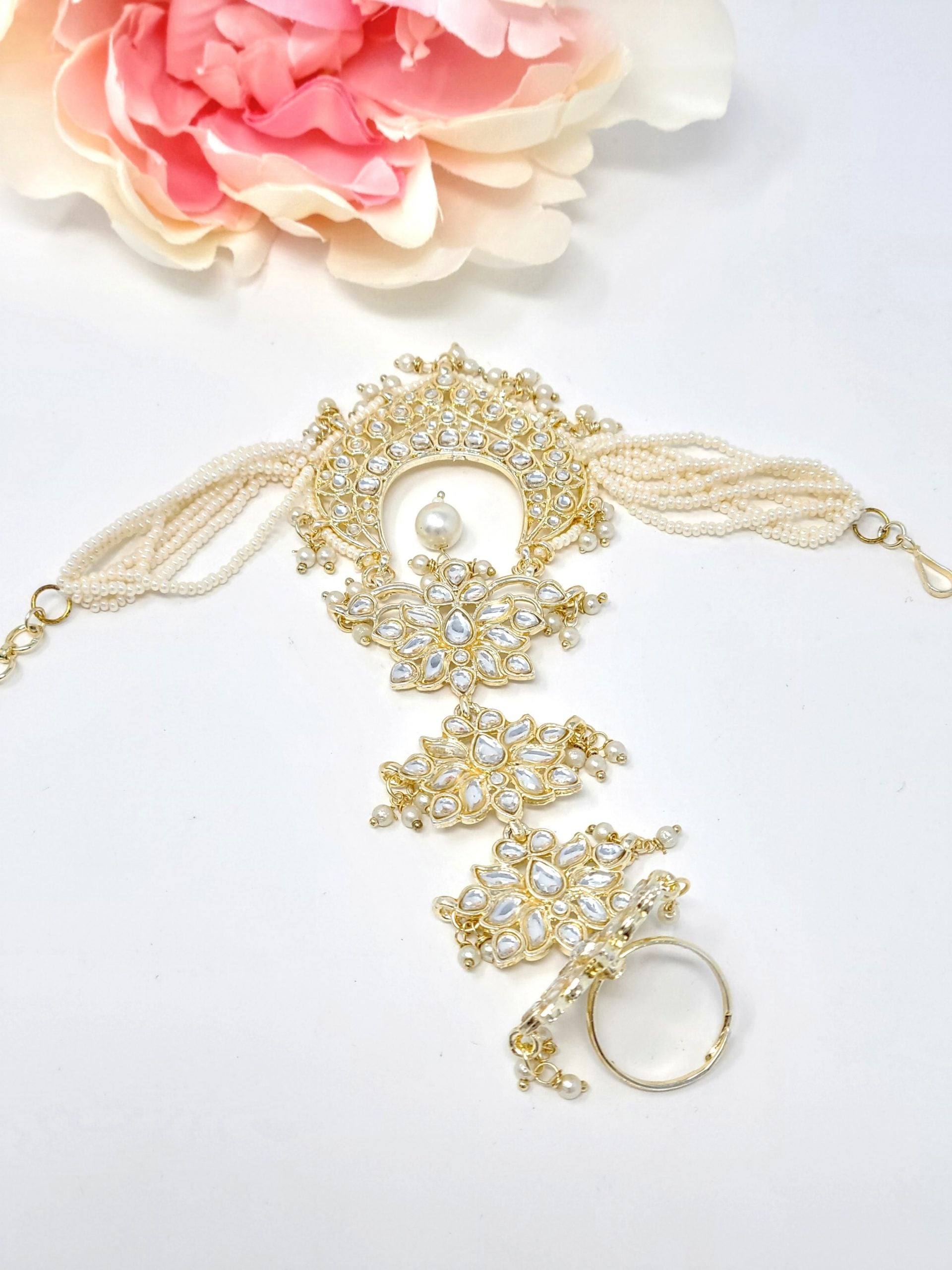 Golden Kundan Hand Harness image 1