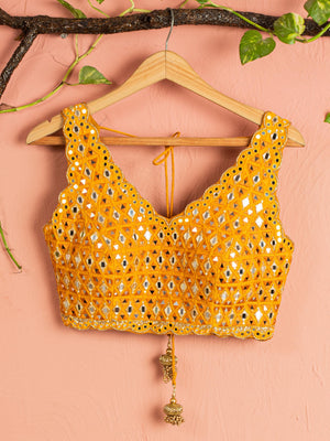 Ivory and Yellow Mirror Lehenga Set image 3