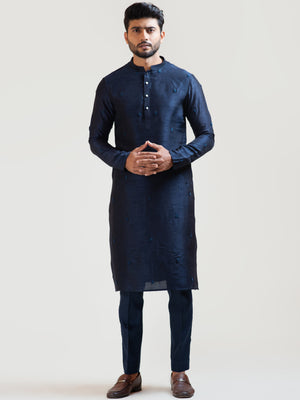 Navy Blue Bullion Leaf Kurta Set - Custom image
