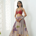 Mauve hand painted lehenga and embroidered Red blouse set image 0