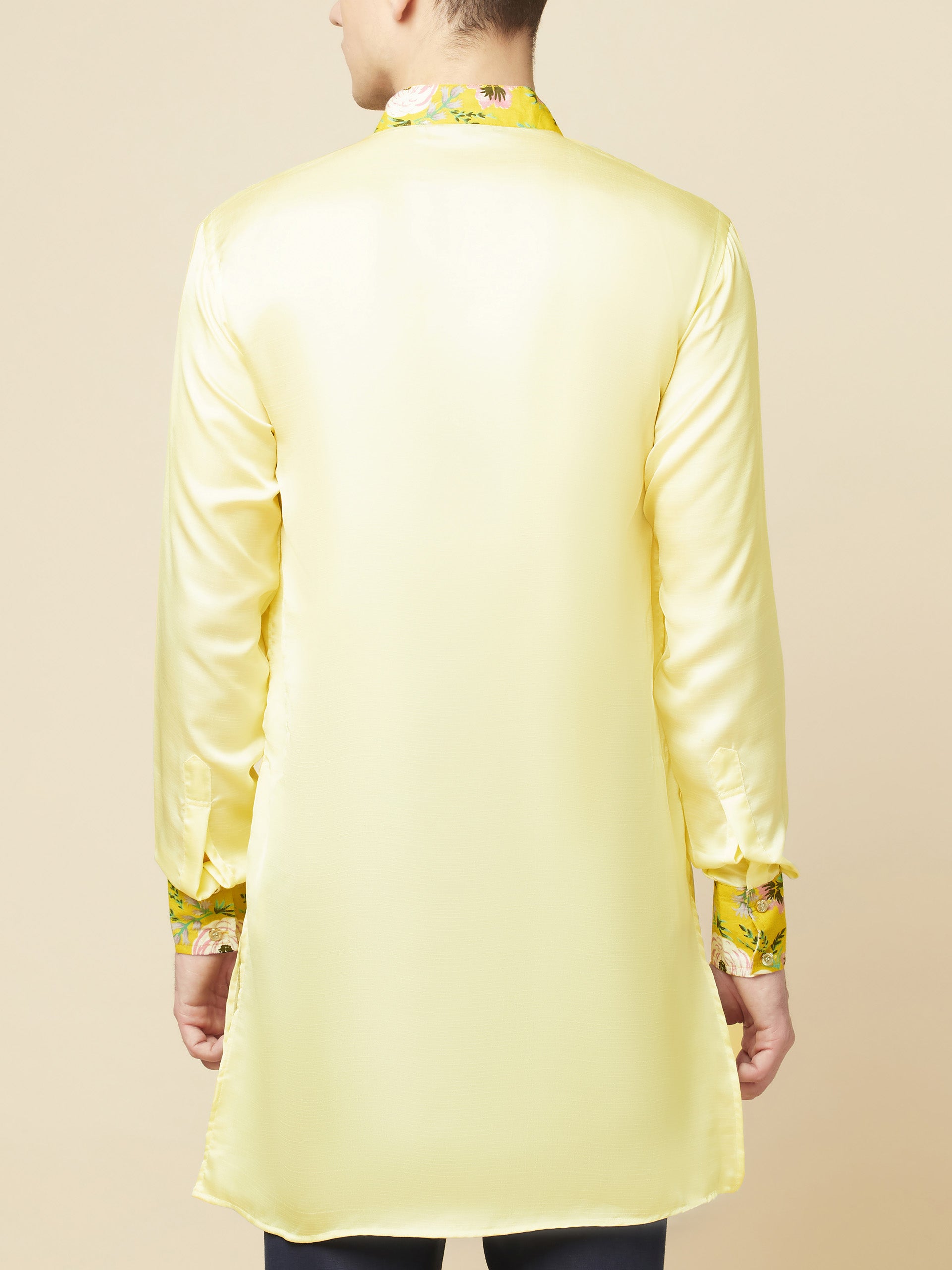 Lime Yellow Art Silk Kurta image 1
