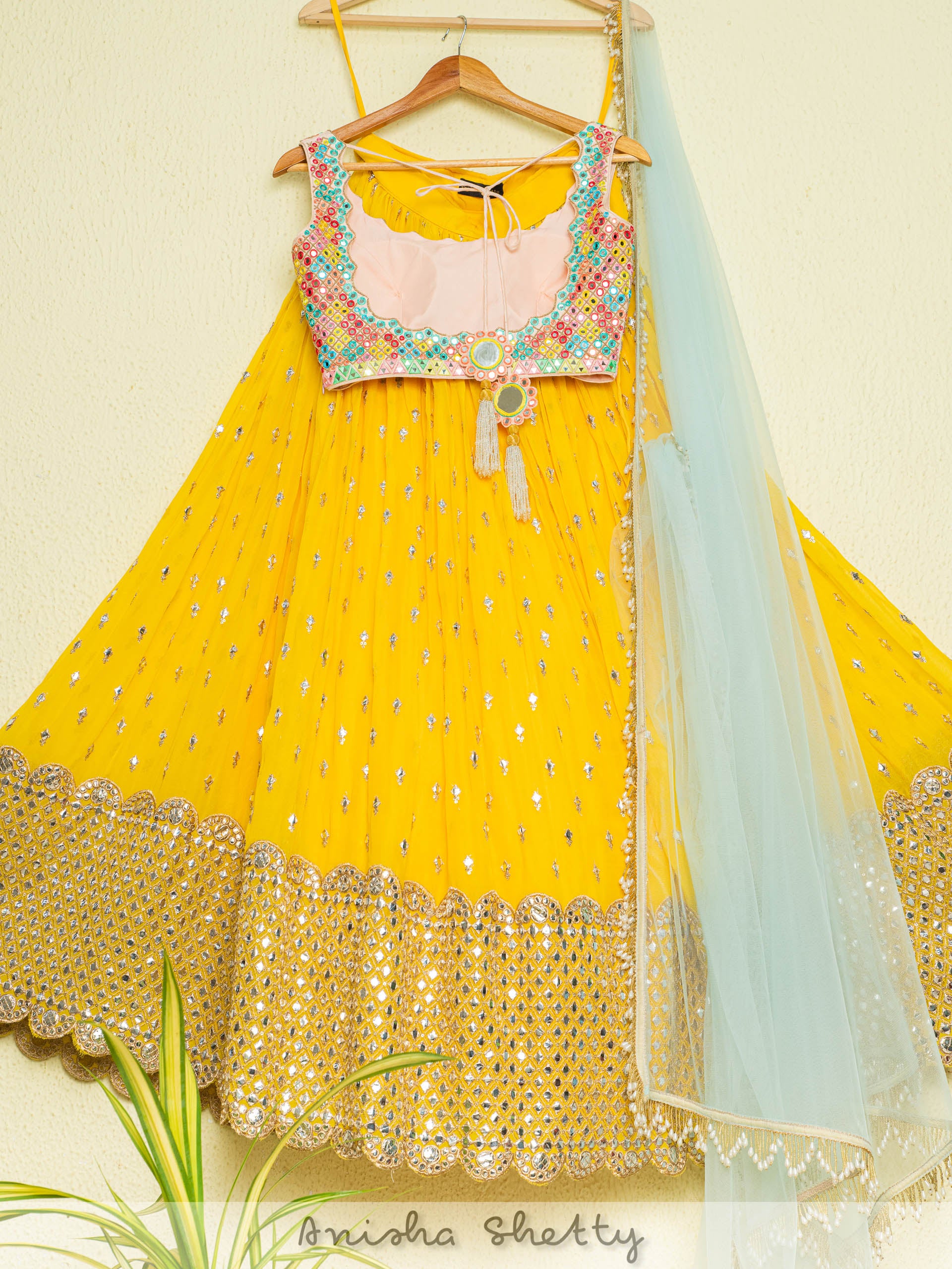Pineapple Yellow Lehenga and Multicolor Blouse Set image 3