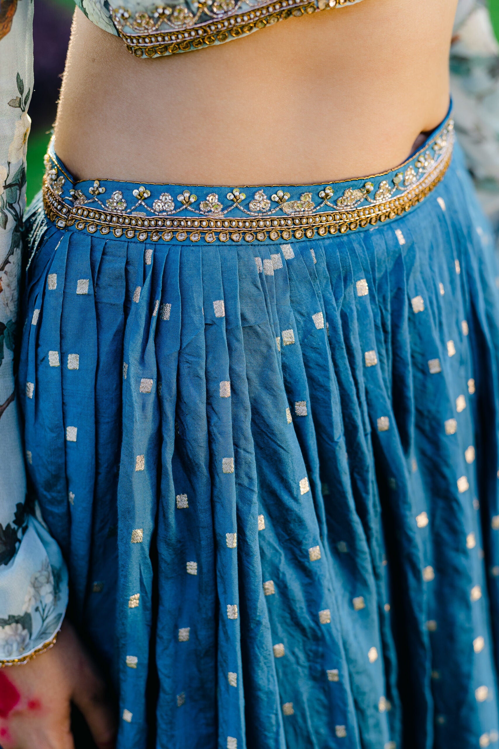 Powder Blue Printed &amp; Embroidered Lehenga Set image 6