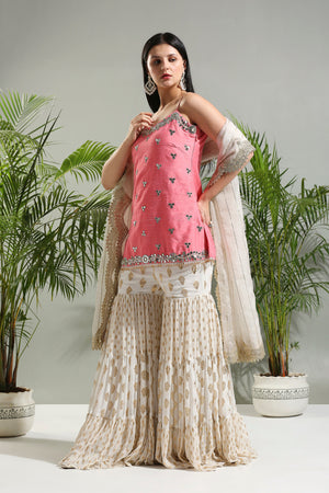 Blush Pink and Ivory Sharara Set image 3