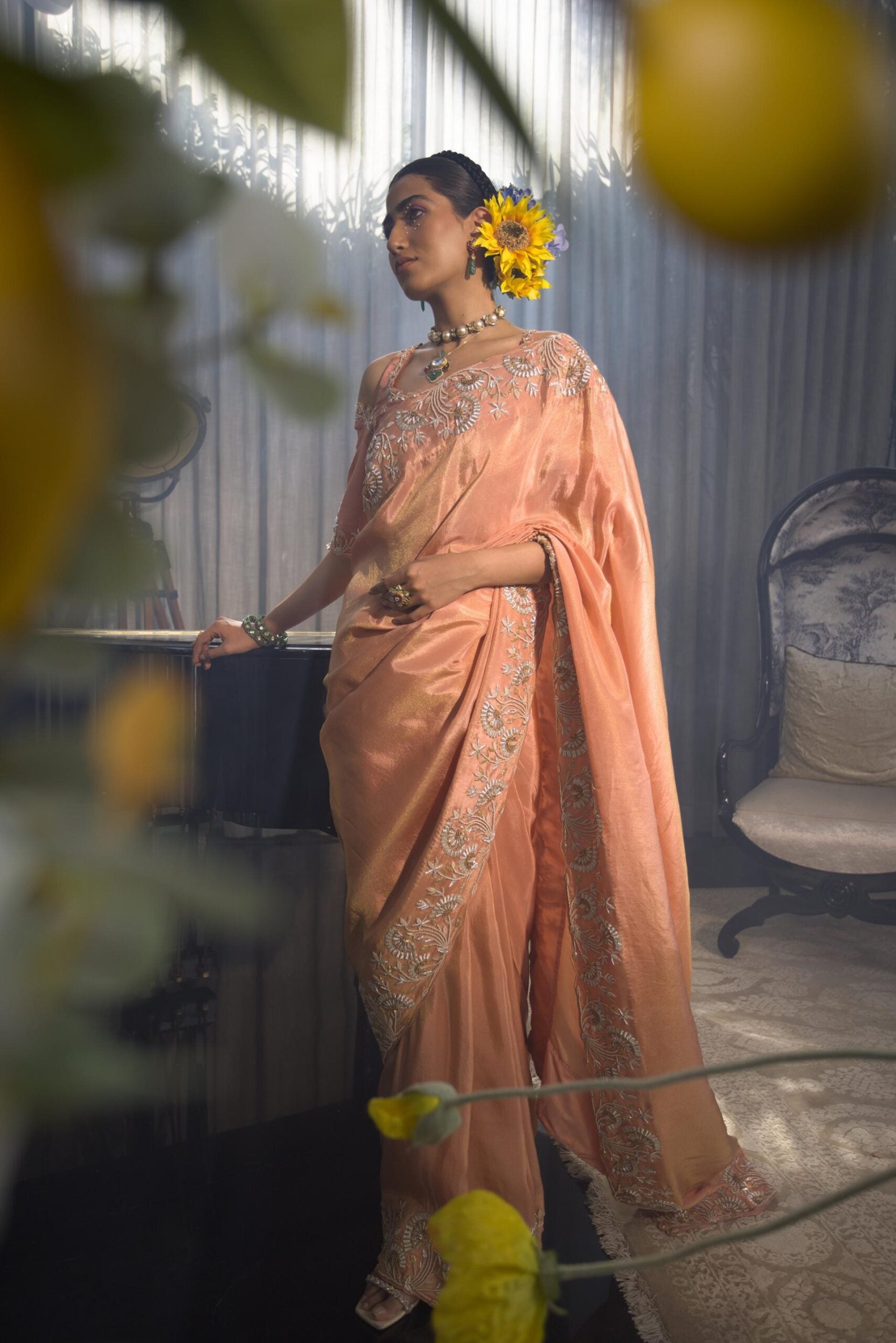 Lotus Zari Work Saree image 1