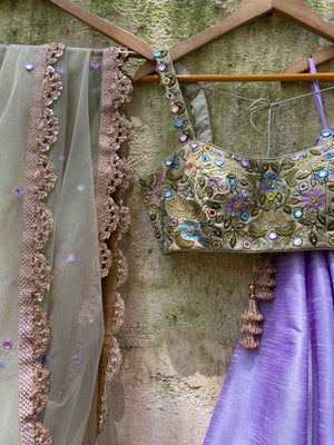 Tea Green and Lavender Mirror Lehenga Set image 1